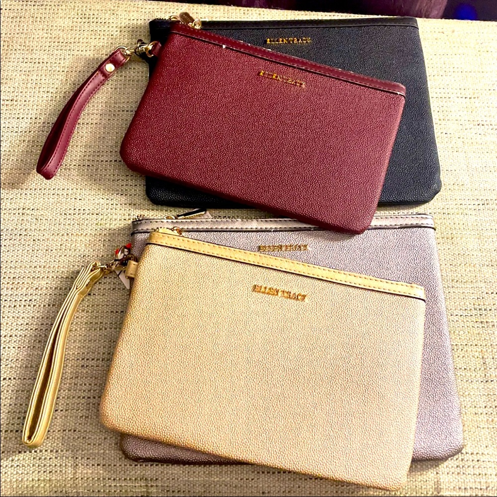 Ellen Tracy 2pc Metallic Stingray Cardslot Wristlet Pouches - NWT